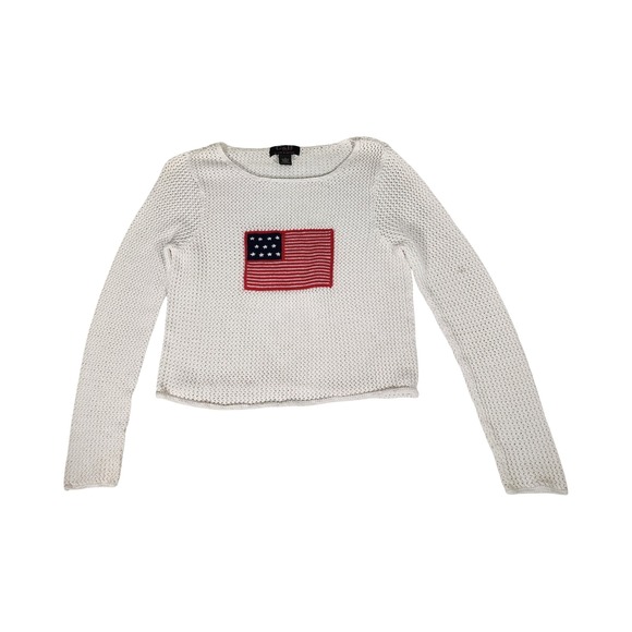 croft & barrow Sweaters - Croft & Barrow Sport White Knit Sweater American Flag Applique Size M
